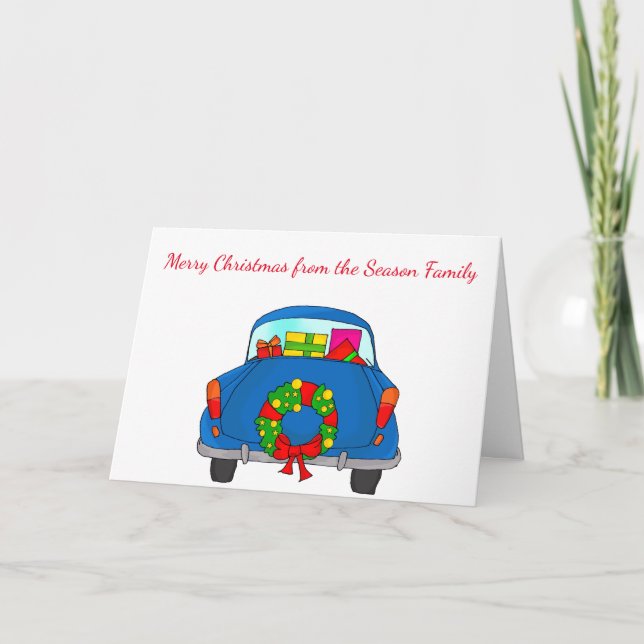 Cartes Pour Fêtes Annuelles Joyeuse voiture de Noël (Devant)