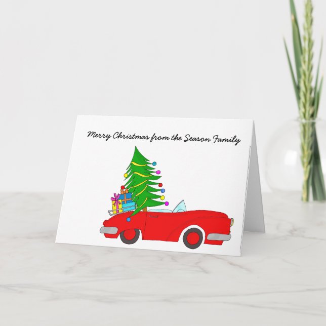 Cartes Pour Fêtes Annuelles Joyeuse voiture de Noël (Devant)
