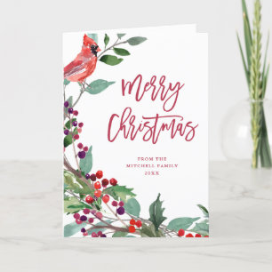 Cartes Pour Fêtes Annuelles Joyeuses baies de Noël   Oiseaux verts et rouges