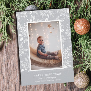 Cartes Pour Fêtes Annuelles Joyeuses botaniques du Nouvel An sur Grey Photo