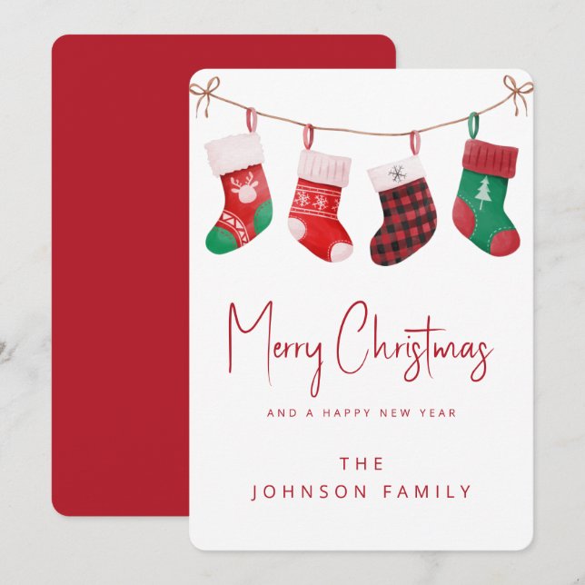 Cartes Pour Fêtes Annuelles Joyeuses Chaussettes de Noël (Devant / Derrière)