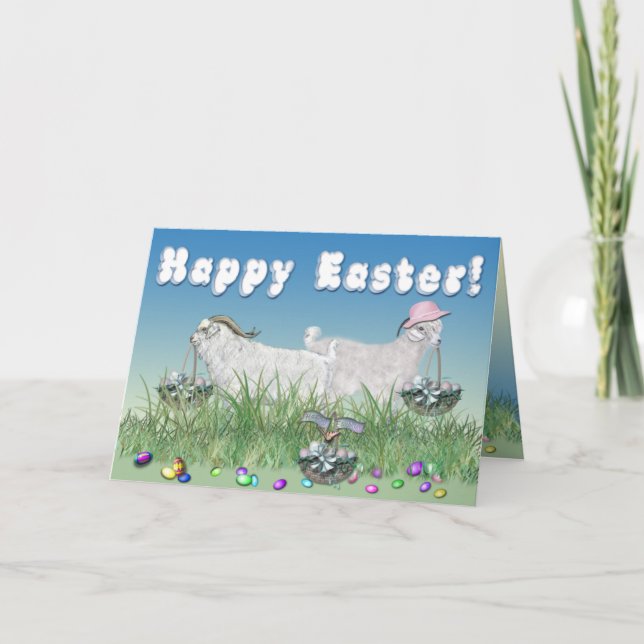 Cartes Pour Fêtes Annuelles Joyeuses chèvres d'Angora de Pâques (Devant)