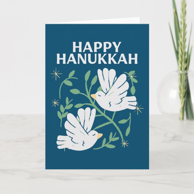 Cartes Pour Fêtes Annuelles Joyeuses colombes Hanoukka de la paix (Devant)