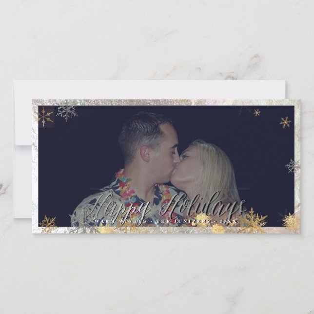 Cartes Pour Fêtes Annuelles Joyeuses Faux Silver+Gold Snowflakes (Devant)