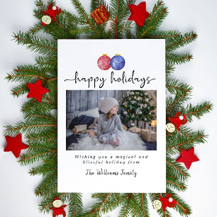 Cartes Pour Fêtes Annuelles Joyeuses fêtes 1 Photo Cute Aquarelle Ornements