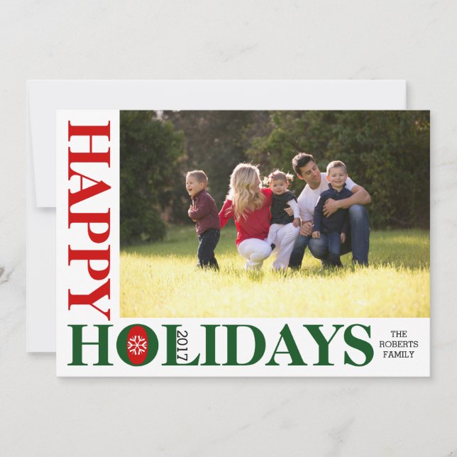 Cartes Pour Fêtes Annuelles Joyeuses fêtes 2017 rayures rouges photo de Noël (Devant)