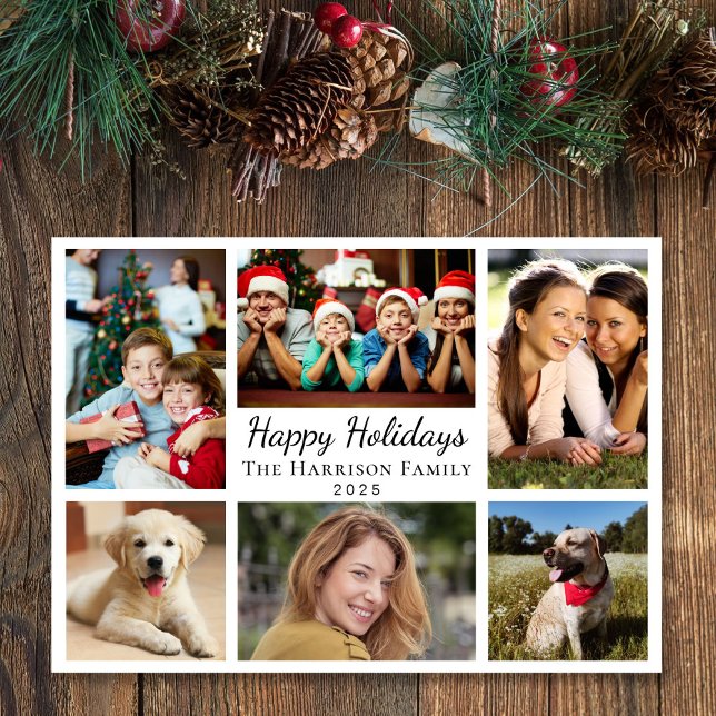 Cartes Pour Fêtes Annuelles Joyeuses fêtes 6 photo Collage Noël (This holiday season, let your family's smiles and heartwarming memories shine on our 6 photo card)