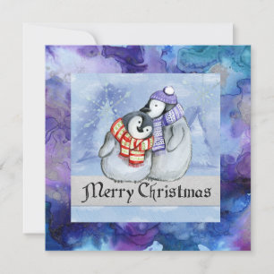 Cartes Pour Fêtes Annuelles Joyeuses fêtes avec une paire de pingouins