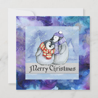 Cartes Pour Fêtes Annuelles Joyeuses fêtes avec une paire de pingouins
