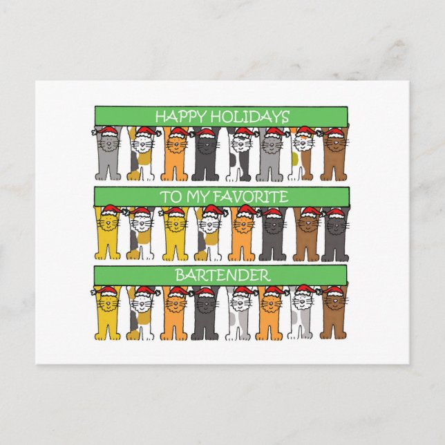 Cartes Pour Fêtes Annuelles Joyeuses fêtes Bartender Cartoon Chats (Devant)