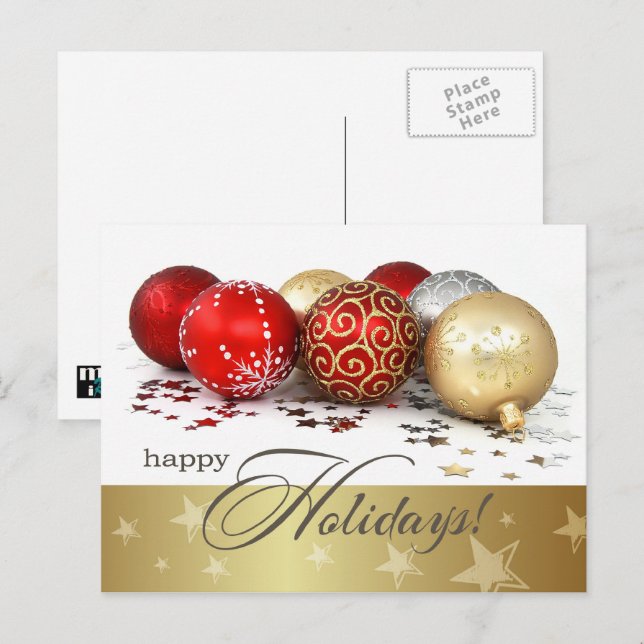 Cartes Pour Fêtes Annuelles Joyeuses fêtes. Baubles en or rouge (Devant / Derrière)