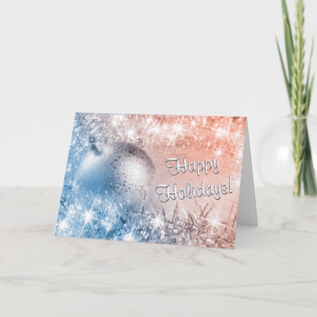 Cartes Pour Fêtes Annuelles Joyeuses fêtes Bleu clair et Noël corail (Devant)