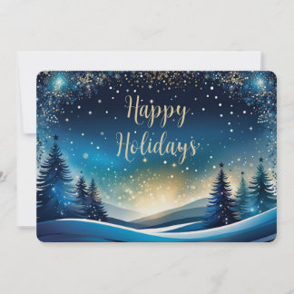 Cartes Pour Fêtes Annuelles Joyeuses Fêtes Bleu et Or 5x7 Pearl Shimmer