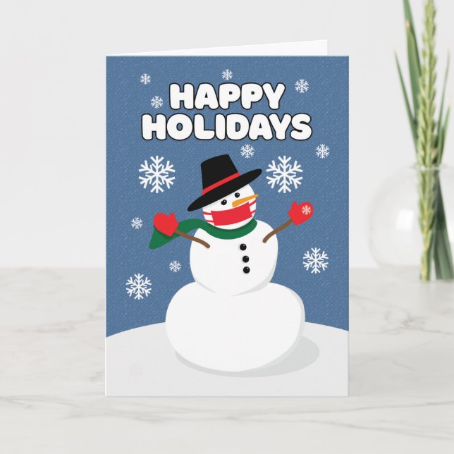 Cartes Pour Fêtes Annuelles Joyeuses Fêtes Bonhomme de Neige en Masque Facial (Devant)