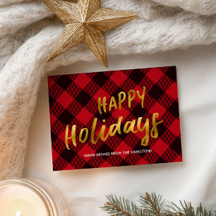 Cartes Pour Fêtes Annuelles Joyeuses fêtes Buffalo Red Plaid Gold Noël