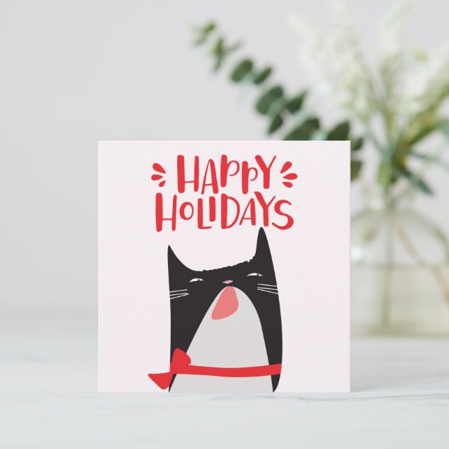 Cartes Pour Fêtes Annuelles Joyeuses fêtes - Cartoon de chat de Noël mignon (Debout devant)