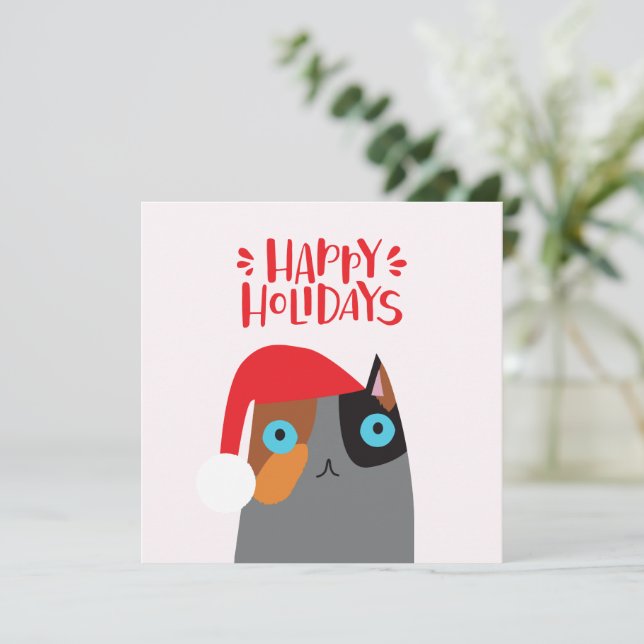 Cartes Pour Fêtes Annuelles Joyeuses fêtes - Cartoon de chat de Noël mignon (Debout devant)