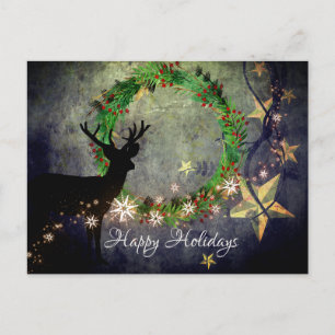 Cartes Pour Fêtes Annuelles Joyeuses fêtes Cerf, couronne, flocons de neige et