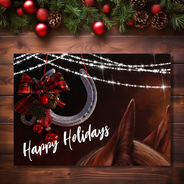 Cartes Pour Fêtes Annuelles Joyeuses fêtes Cheval et fer à cheval Noël (Front - Happy Holidays Horse and Horseshoe Christmas Holiday Card)