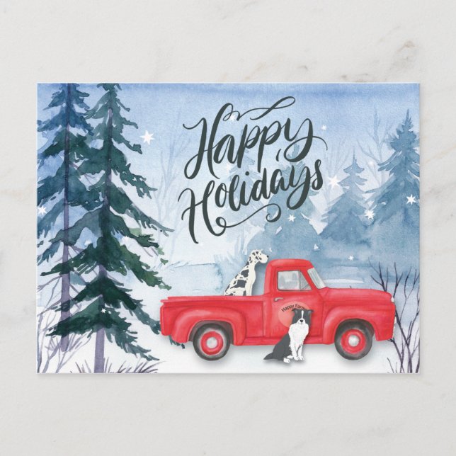 Cartes Pour Fêtes Annuelles Joyeuses Fêtes Chien Camion Rouge Entreprise Comme (Devant)