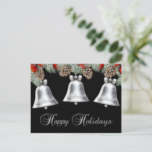 Cartes Pour Fêtes Annuelles Joyeuses fêtes cloches d'argent avec cônes de pin