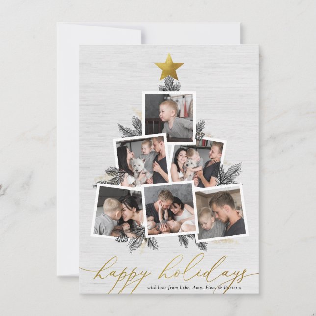 Cartes Pour Fêtes Annuelles Joyeuses fêtes | Collage photo de l'arbre de Noël (Devant)