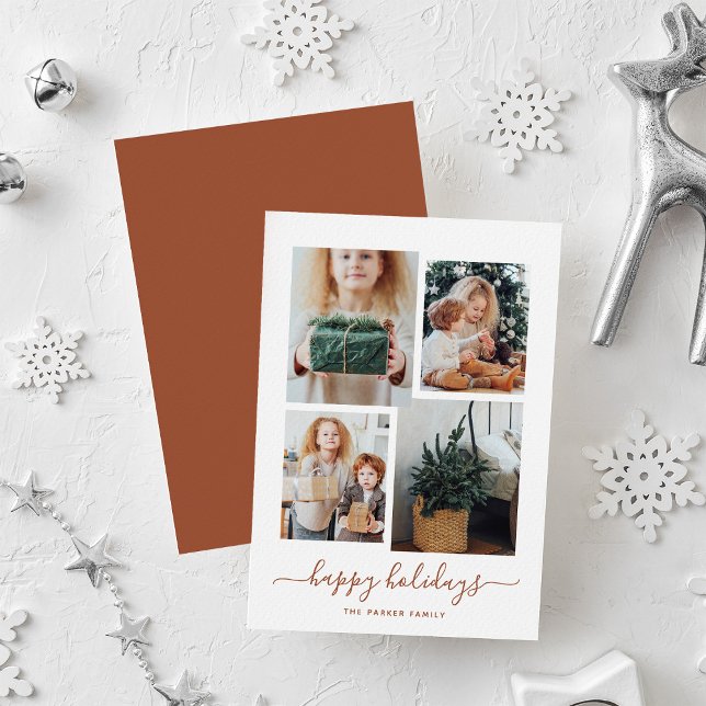 Cartes Pour Fêtes Annuelles Joyeuses Fêtes | Collage photo moderne quatre phot (A modern photo collage for your holiday greetings)