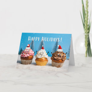 Cartes Pour Fêtes Annuelles Joyeuses Fêtes Cupcakes de Noël dans la Neige