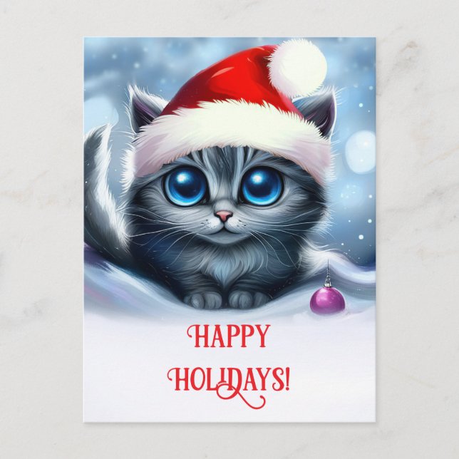 Cartes Pour Fêtes Annuelles Joyeuses fêtes Cute Kitten et Santa Hat (Devant)