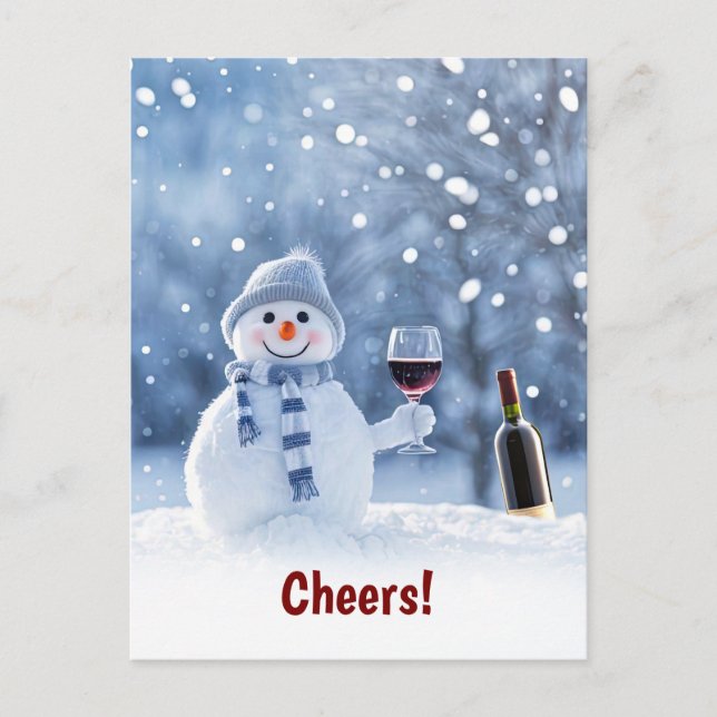 Cartes Pour Fêtes Annuelles Joyeuses fêtes Cute Wine and Snowman Cheers (Devant)