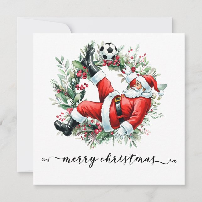 Cartes Pour Fêtes Annuelles Joyeuses Fêtes de Foot  Santa jouant au football (Devant)