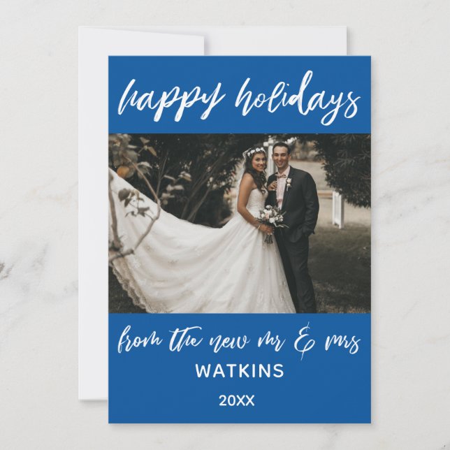 Cartes Pour Fêtes Annuelles Joyeuses fêtes de New Mr & Mrs Photo, Bleu (Devant)