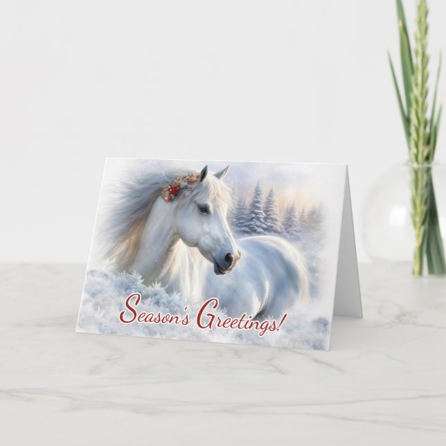 Cartes Pour Fêtes Annuelles Joyeuses Fêtes de Noël Belle Neige Cheval (Devant)