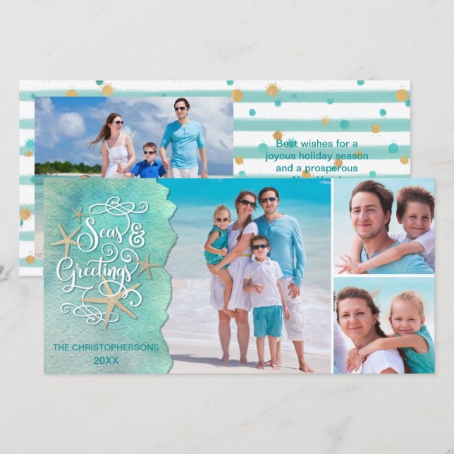 Cartes Pour Fêtes Annuelles Joyeuses Fêtes de Noël côtiers 4 Photos (Devant / Derrière)