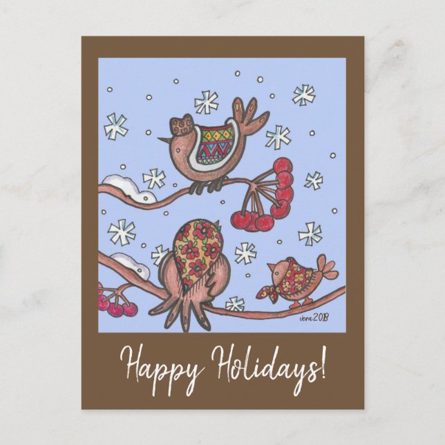 Cartes Pour Fêtes Annuelles Joyeuses Fêtes de Noël Oiseaux Art Populaire Ukrai (Devant)