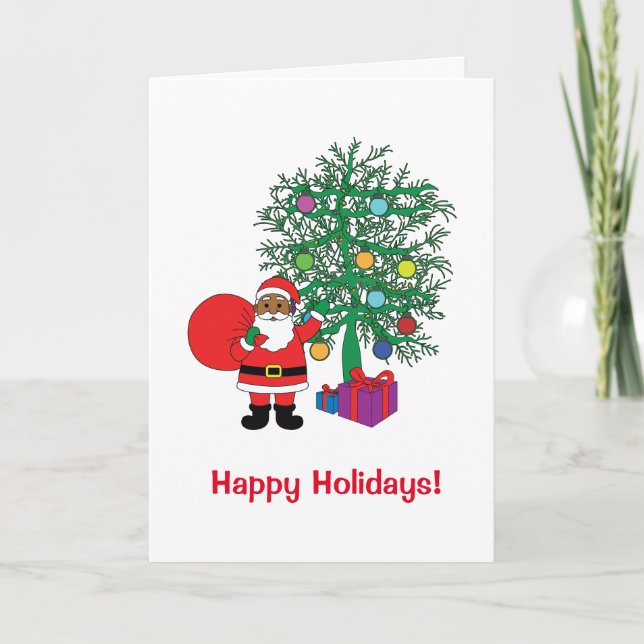 Cartes Pour Fêtes Annuelles Joyeuses fêtes Famille de Père Noël afro-américain (Devant)