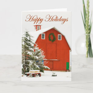 Cartes Pour Fêtes Annuelles Joyeuses fêtes - Festive grange rouge dans la neig