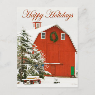 Cartes Pour Fêtes Annuelles Joyeuses fêtes - Festive grange rouge dans la neig