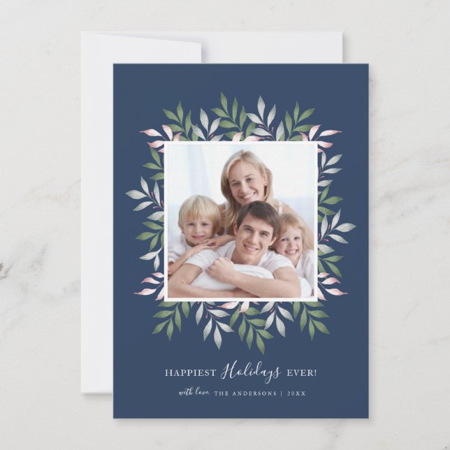 Cartes Pour Fêtes Annuelles Joyeuses fêtes Festive verdure Cadre photo (Devant)