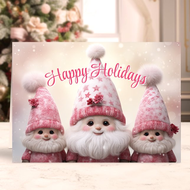 Cartes Pour Fêtes Annuelles Joyeuses fêtes Gnomes roses Noël (Créateur téléchargé)