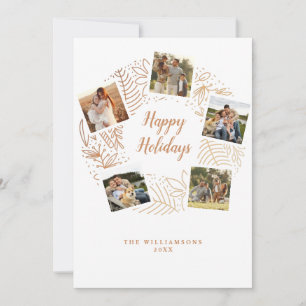 Cartes Pour Fêtes Annuelles Joyeuses fêtes Gold Christmas Wreath Photo Collage