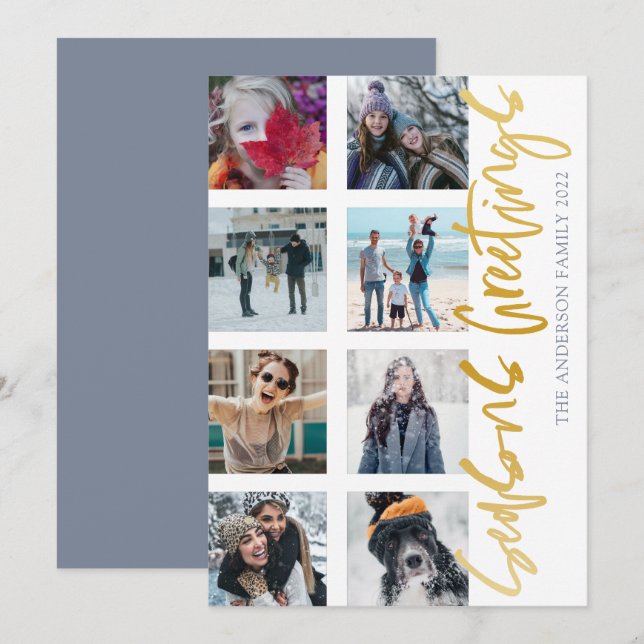 Cartes Pour Fêtes Annuelles Joyeuses Fêtes Gold Script 8 Photo Noël (Devant / Derrière)