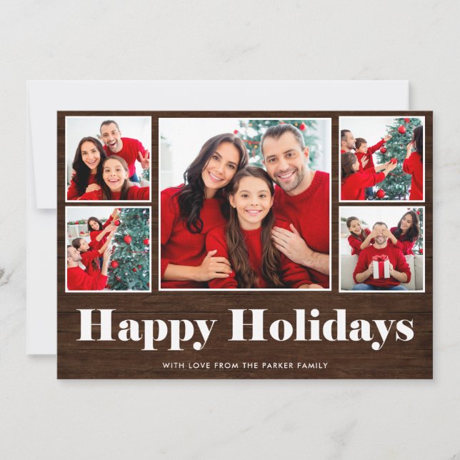 Cartes Pour Fêtes Annuelles Joyeuses Fêtes | Grille de photos rustique de Noël (Devant)