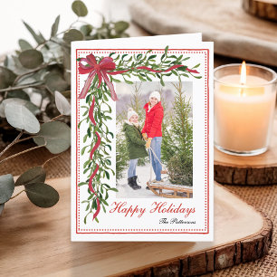 Cartes Pour Fêtes Annuelles Joyeuses Fêtes Gui Ruban Rouge Famille Photo