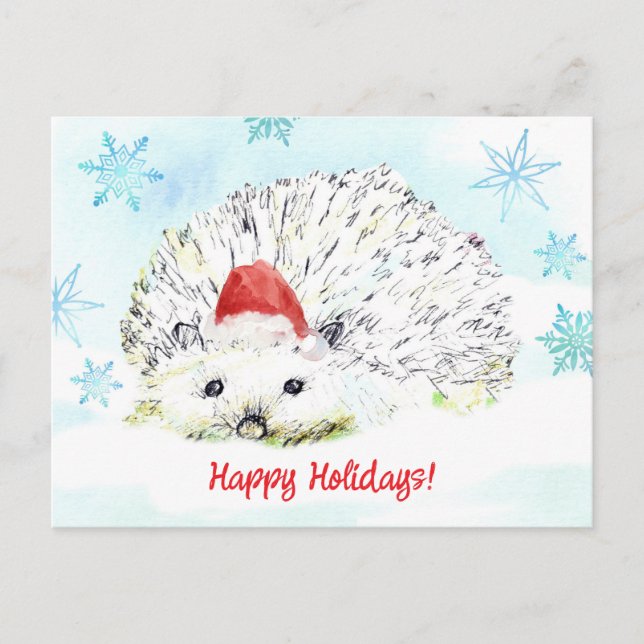 Cartes Pour Fêtes Annuelles Joyeuses Fêtes Hérisson Chapeau de Père Noël Faune (Devant)