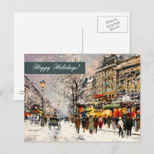 Cartes Pour Fêtes Annuelles Joyeuses fêtes. Hiver Scène parisienne