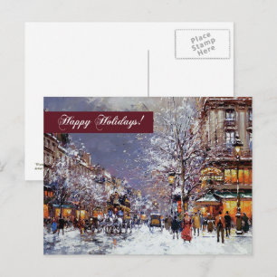 Cartes Pour Fêtes Annuelles Joyeuses fêtes. Hiver vintage Scène Parisienne