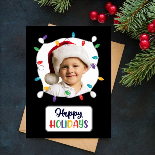 Cartes Pour Fêtes Annuelles Joyeuses Fêtes Lumières de Noël (ajoutez votre pho (Créateur téléchargé)