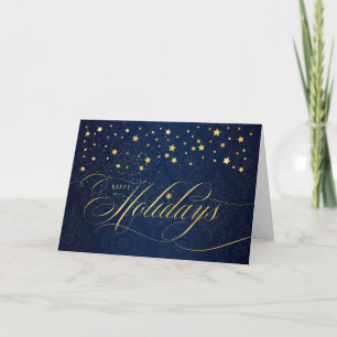 Cartes Pour Fêtes Annuelles Joyeuses fêtes Marine Bleu et Faux Gold Leaf