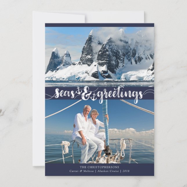 Cartes Pour Fêtes Annuelles Joyeuses Fêtes nautiques | Ancres | Bleu Marine (Devant)